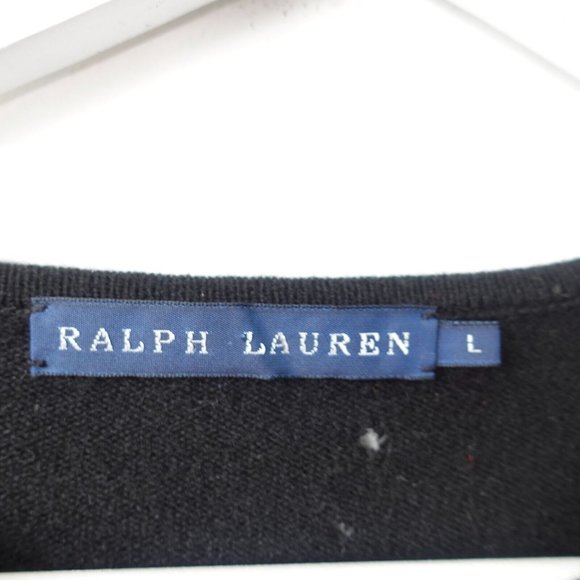 Vintage RALPH LAUREN Black Cashmere Dress Women Medium Sweater Ruffle Keyhole 90 - Picture 3 of 11